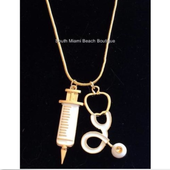 Nursing Medical Stethoscope Necklace RN MD RRT Medical Graduation Gift Gold Tone - Picture 3 of 9